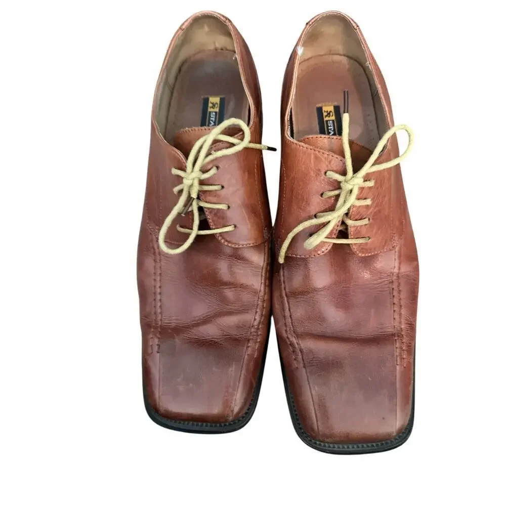 Stacy Adams Men's Brown Leather Bicycle Square Toe Oxford Shoes Size 10.5